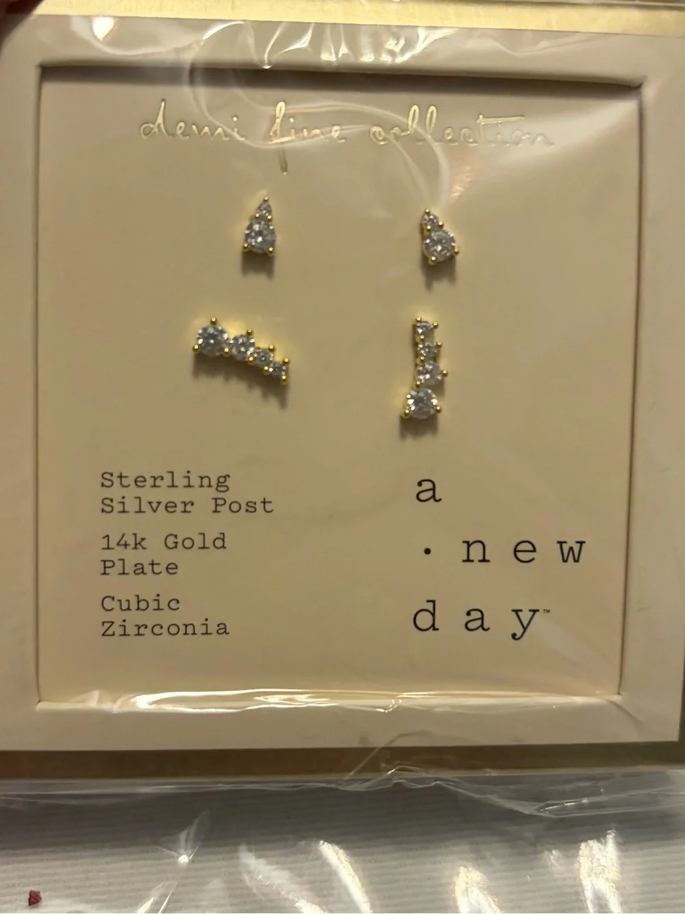 New Sterling Silver Post 14K Gold Plate Cubic Zirconia earrings